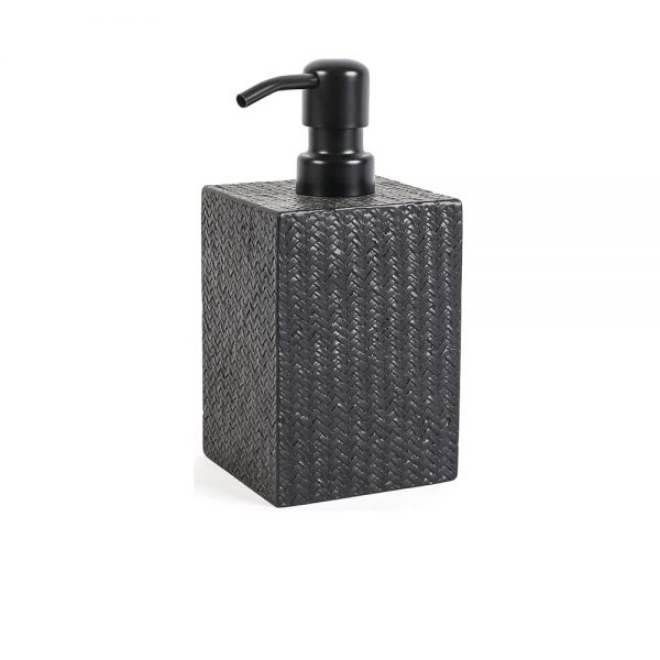 Lacquer-resin with woven bamboo pattern engraved in matt black